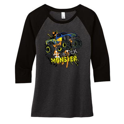 Extreme Monster Truck Women's Tri-Blend 3/4-Sleeve Raglan Shirt