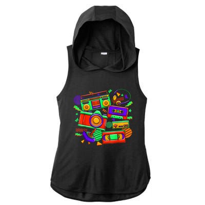 Eighties Year 1980 80's Retro Era 80's Vibe Ladies PosiCharge Tri-Blend Wicking Draft Hoodie Tank