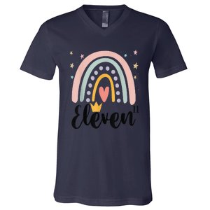 Eleven Year Birthday Rainbow Party Family 11 Year Old V-Neck T-Shirt