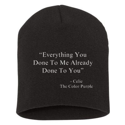 Everything You Done To Me Celie Purple Color Movie Quotes VNeck Short Acrylic Beanie