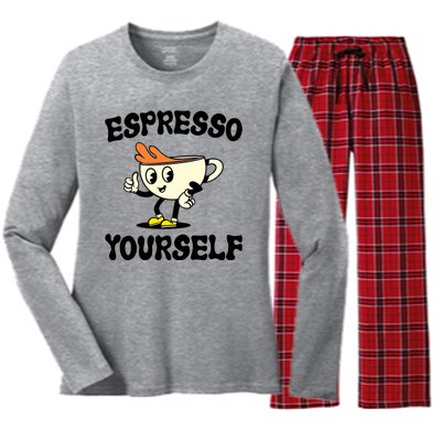 Espresso Yourself Funny Coffee Lover Women's Long Sleeve Flannel Pajama Set 