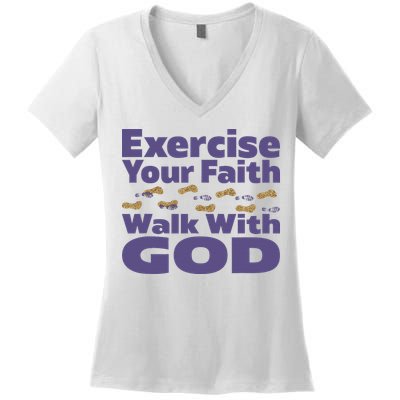 Exercise Your Faith Walk With God Christian Women's V-Neck T-Shirt