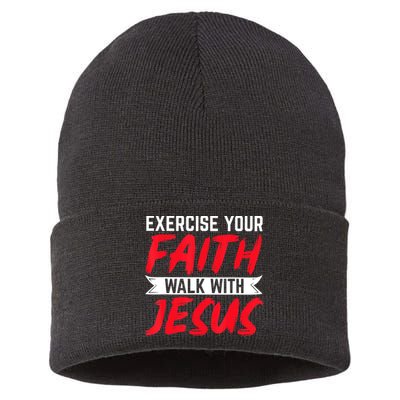 Exercise Your Faith Walk With Jesus Christian Religious Sustainable Knit Beanie