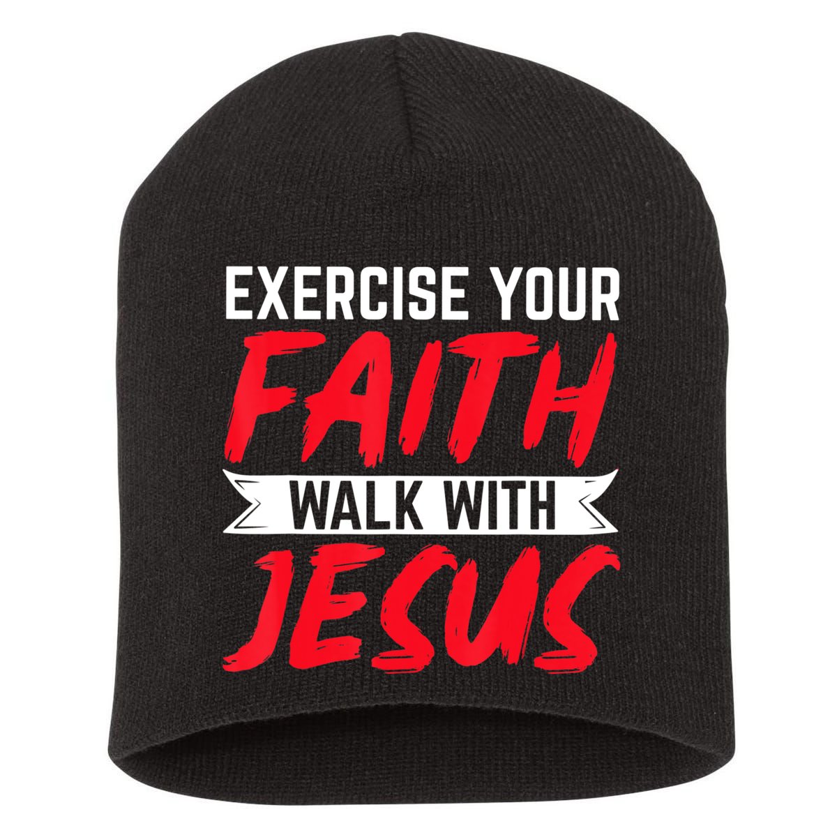 Exercise Your Faith Walk With Jesus Christian Religious Short Acrylic Beanie