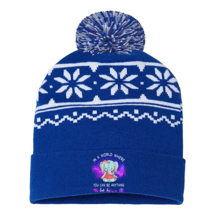 Elephant Yoga In A World Where You Can Be Anything Be Kind Meaningful Gift USA-Made Snowflake Beanie