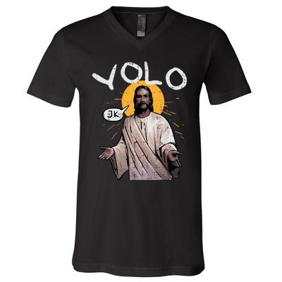 Easter Yolo Jk Jesus Funny Religious Christian V-Neck T-Shirt