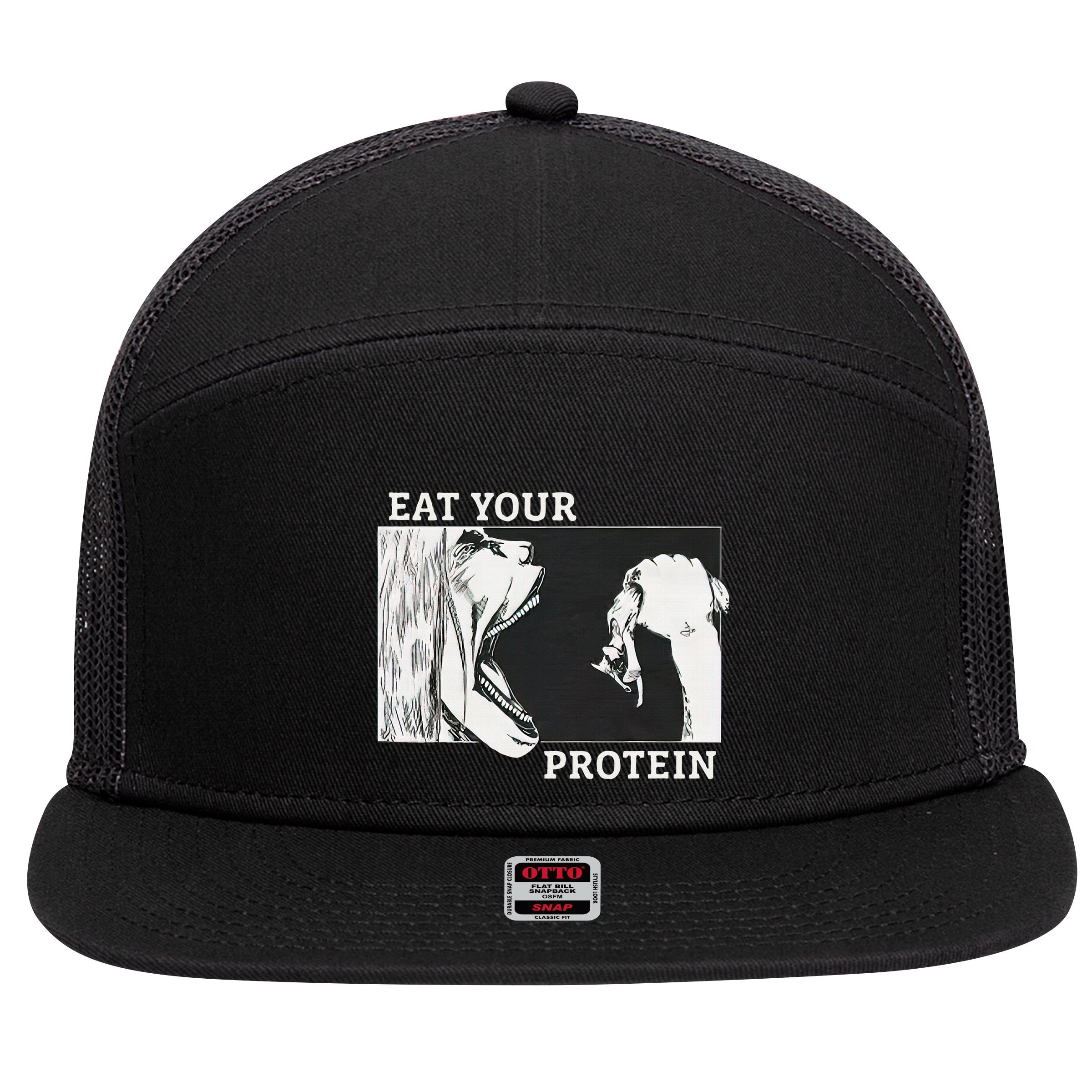 E.A.T. Yo.U.R. P.R.O.T.E.I.N Anime Gym Pump Bodybuilding Fitness 7 Panel Mesh Trucker Snapback Hat