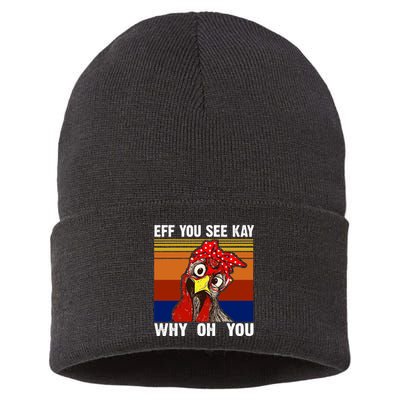 EFF You See Kay Why Oh You Rooster Funny Retro Sustainable Knit Beanie