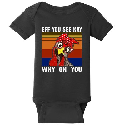 EFF You See Kay Why Oh You Rooster Funny Retro Baby Bodysuit