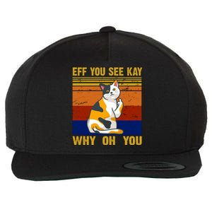 EFF You See Kay Why Oh You Funny Cat Middle Finger Wool Snapback Cap