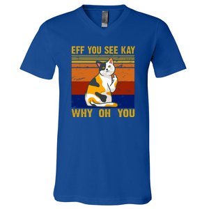 EFF You See Kay Why Oh You Funny Cat Middle Finger V-Neck T-Shirt