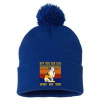 EFF You See Kay Why Oh You Funny Cat Middle Finger Pom Pom 12in Knit Beanie