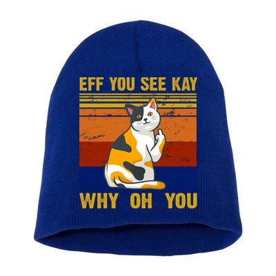 EFF You See Kay Why Oh You Funny Cat Middle Finger Short Acrylic Beanie