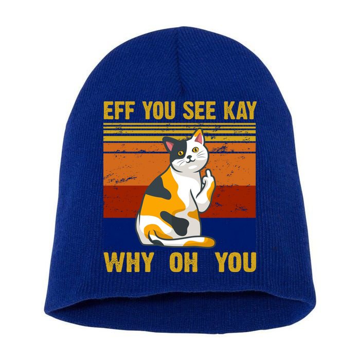 EFF You See Kay Why Oh You Funny Cat Middle Finger Short Acrylic Beanie