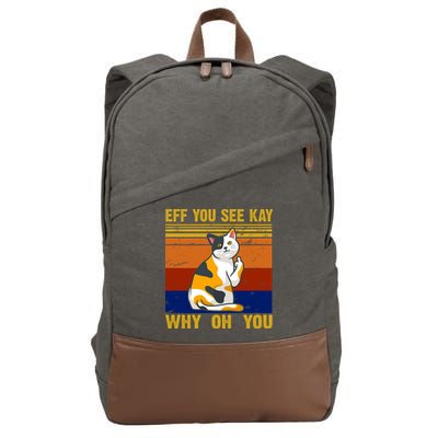 EFF You See Kay Why Oh You Funny Cat Middle Finger Cotton Canvas Backpack