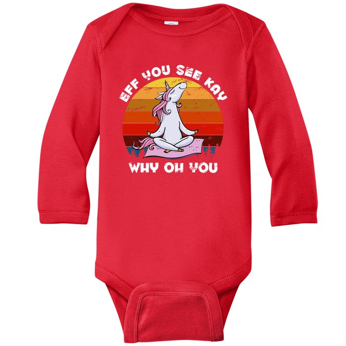 EFF You See Kay Why Oh You Funny Yoga Unicorn Baby Long Sleeve Bodysuit