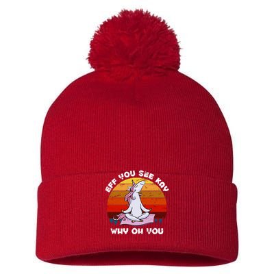 EFF You See Kay Why Oh You Funny Yoga Unicorn Pom Pom 12in Knit Beanie