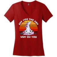 EFF You See Kay Why Oh You Funny Yoga Unicorn Women's V-Neck T-Shirt