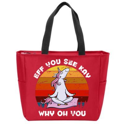 EFF You See Kay Why Oh You Funny Yoga Unicorn Zip Tote Bag