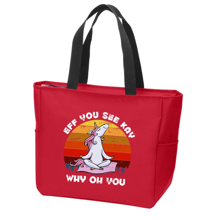 EFF You See Kay Why Oh You Funny Yoga Unicorn Zip Tote Bag