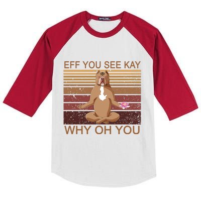 Eff You See Kay Why Oh You Funny Vintage Dog Yoga Kids Colorblock Raglan Jersey