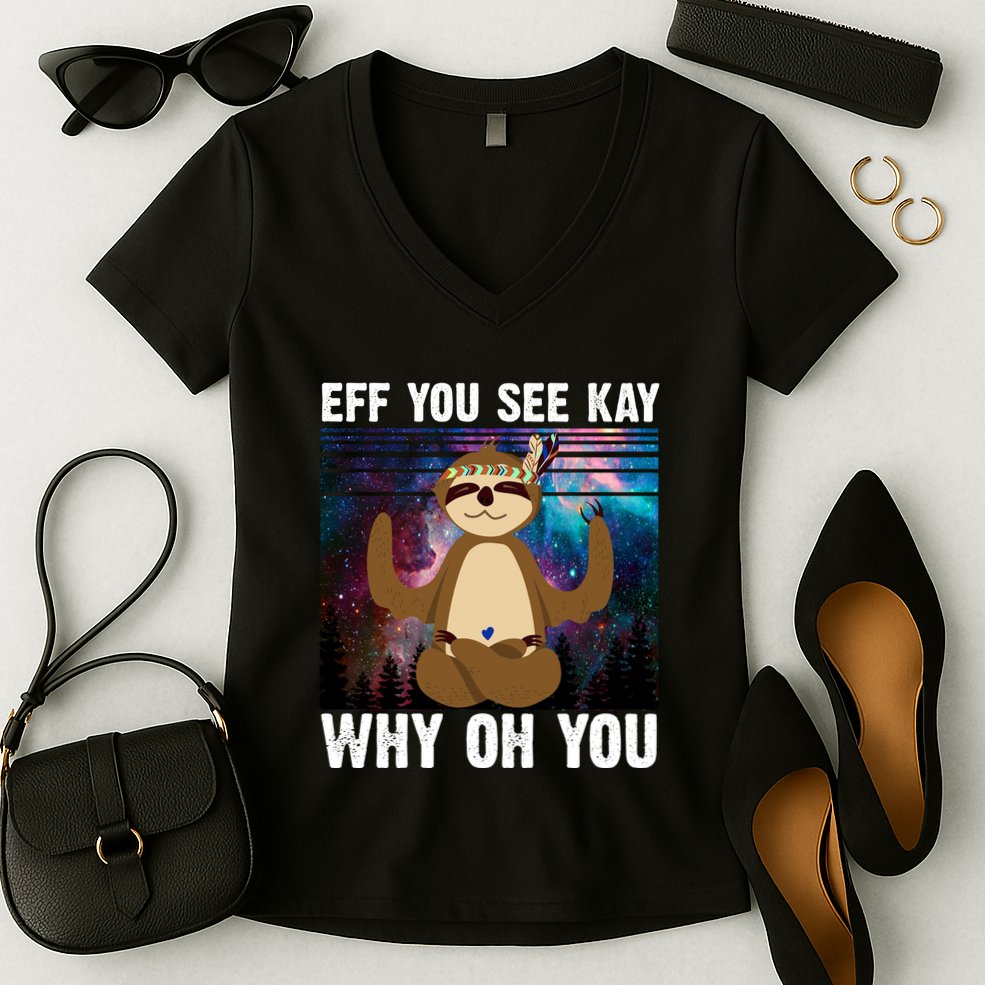 Eff You See Kay Why Oh You Yoga Sloth Space Galaxy Women's V-Neck T-Shirt