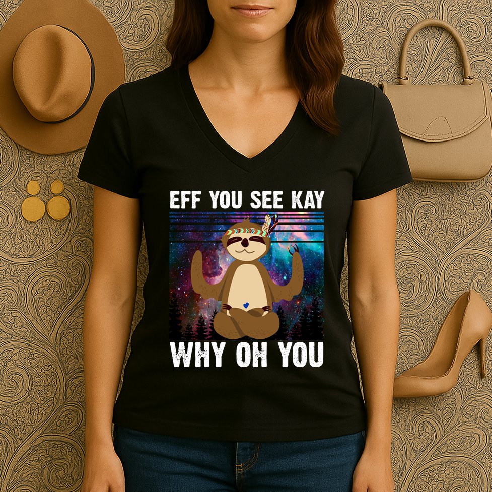 Eff You See Kay Why Oh You Yoga Sloth Space Galaxy Women's V-Neck T-Shirt