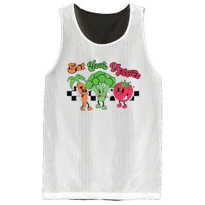 Eat Your Veggies Retro 90s Style Vegetable Funny Vegan Month Mesh Reversible Basketball Jersey Tank