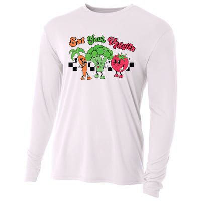 Eat Your Veggies Retro 90s Style Vegetable Funny Vegan Month Cooling Performance Long Sleeve Crew