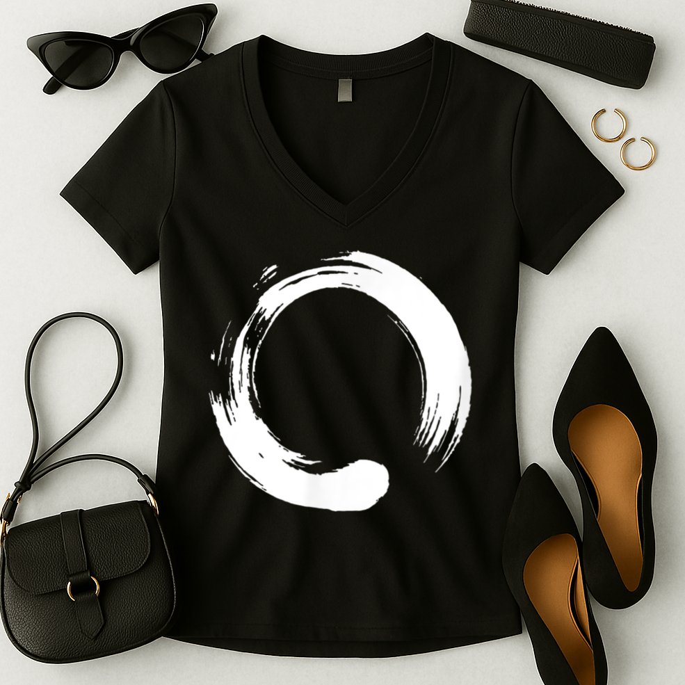 Enso Zen Circle Symbol Buddhism Buddha Meditation Yoga Women's V-Neck T-Shirt