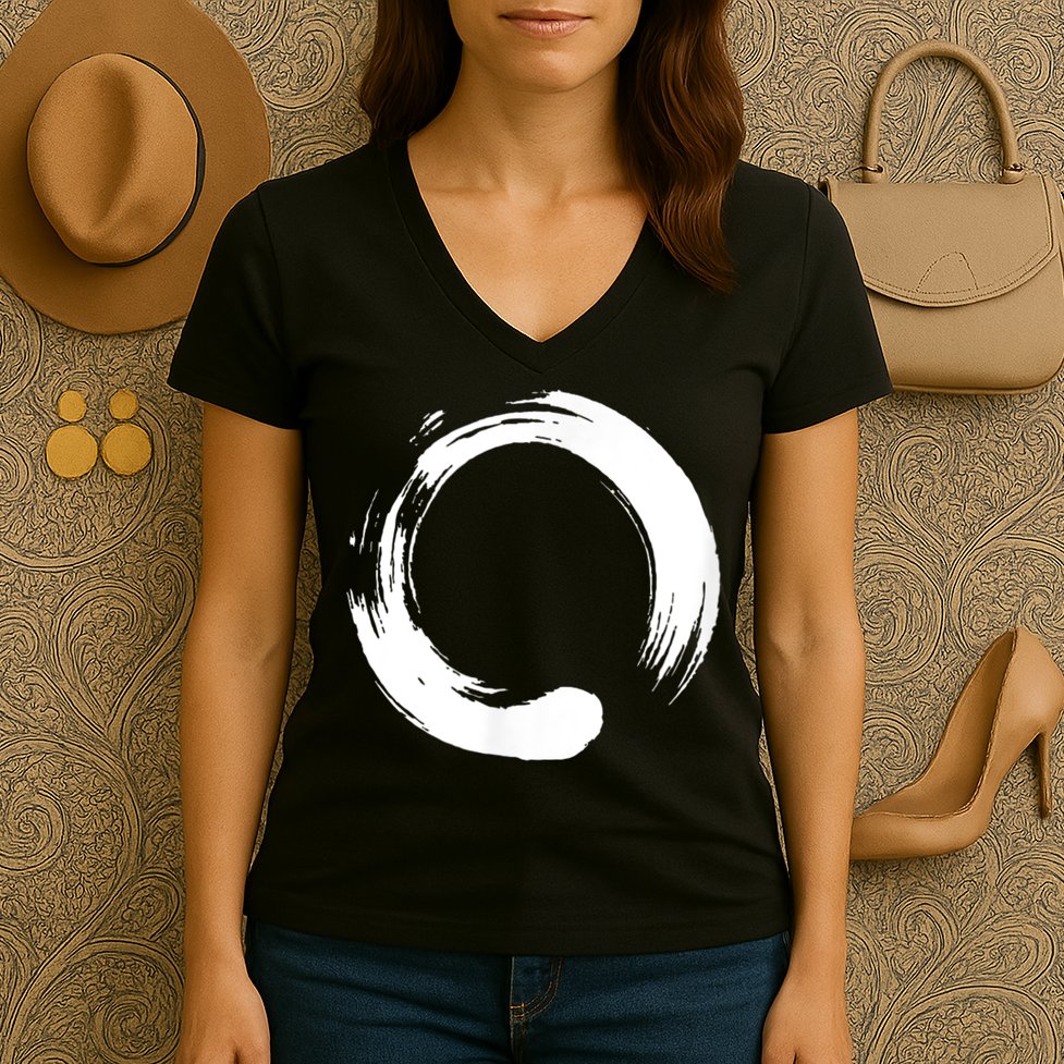 Enso Zen Circle Symbol Buddhism Buddha Meditation Yoga Women's V-Neck T-Shirt