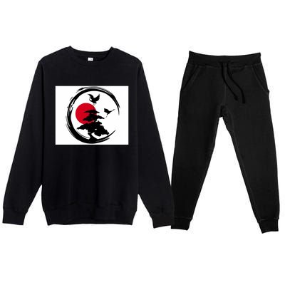 Enso Zen Circle And Bonsai Tree Funny Gift Premium Crewneck Sweatsuit Set