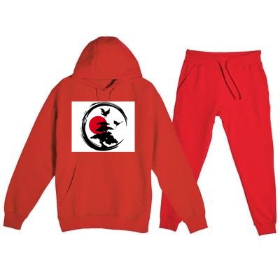 Enso Zen Circle And Bonsai Tree Funny Gift Premium Hooded Sweatsuit Set