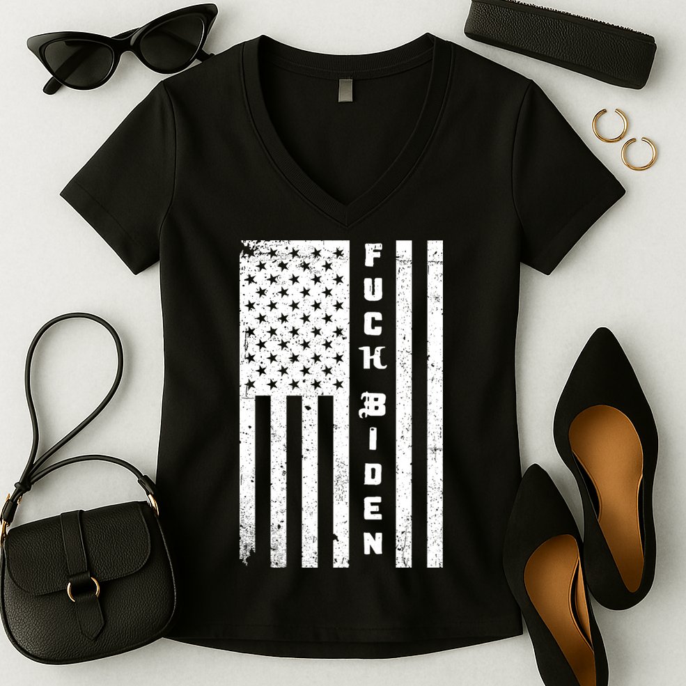 F--ck Biden American Flag Women's V-Neck T-Shirt