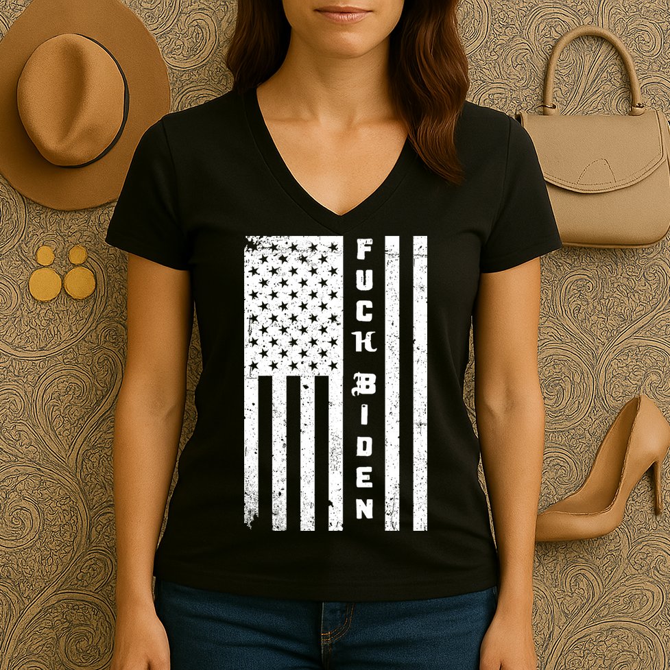 F--ck Biden American Flag Women's V-Neck T-Shirt