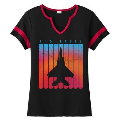 F-15 Eagle Jet Fighter Retro Ladies Halftime Notch Neck Tee