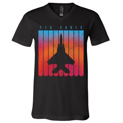 F-15 Eagle Jet Fighter Retro V-Neck T-Shirt