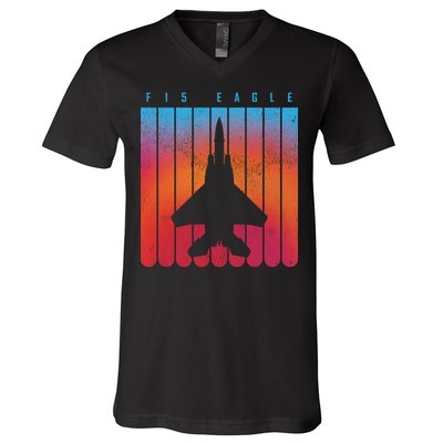 F-15 Eagle Jet Fighter Retro V-Neck T-Shirt