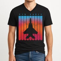 F-15 Eagle Jet Fighter Retro V-Neck T-Shirt