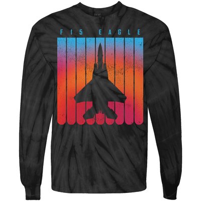 F-15 Eagle Jet Fighter Retro Tie-Dye Long Sleeve Shirt