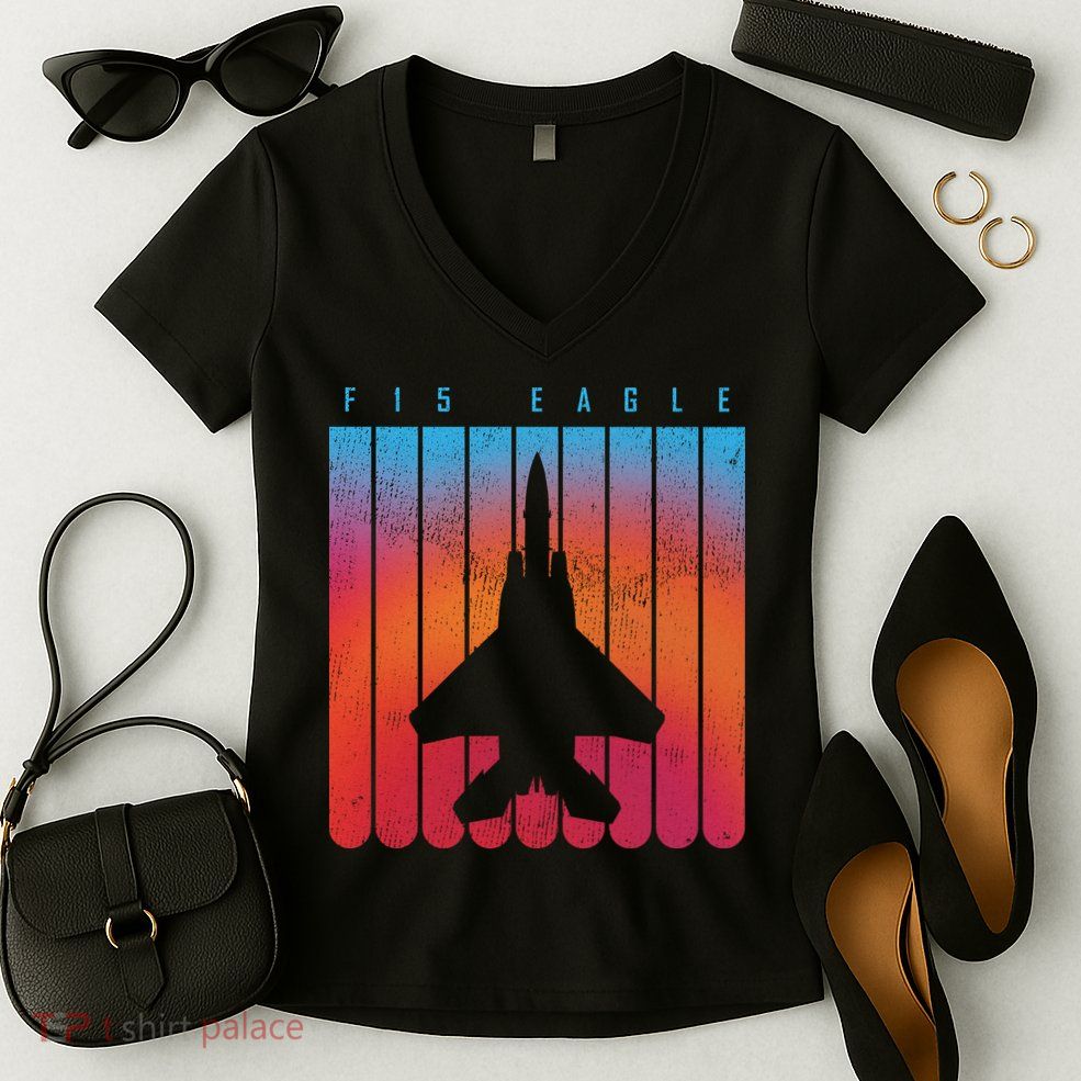 F-15 Eagle Jet Fighter Retro Women's V-Neck T-Shirt