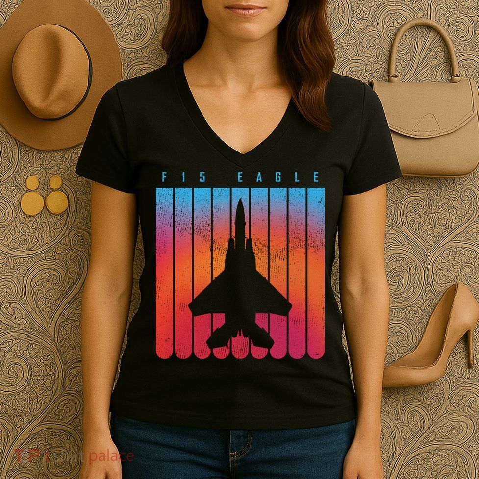 F-15 Eagle Jet Fighter Retro Women's V-Neck T-Shirt