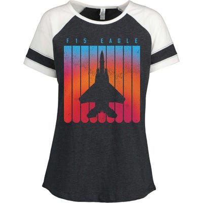 F-15 Eagle Jet Fighter Retro Enza Ladies Jersey Colorblock Tee