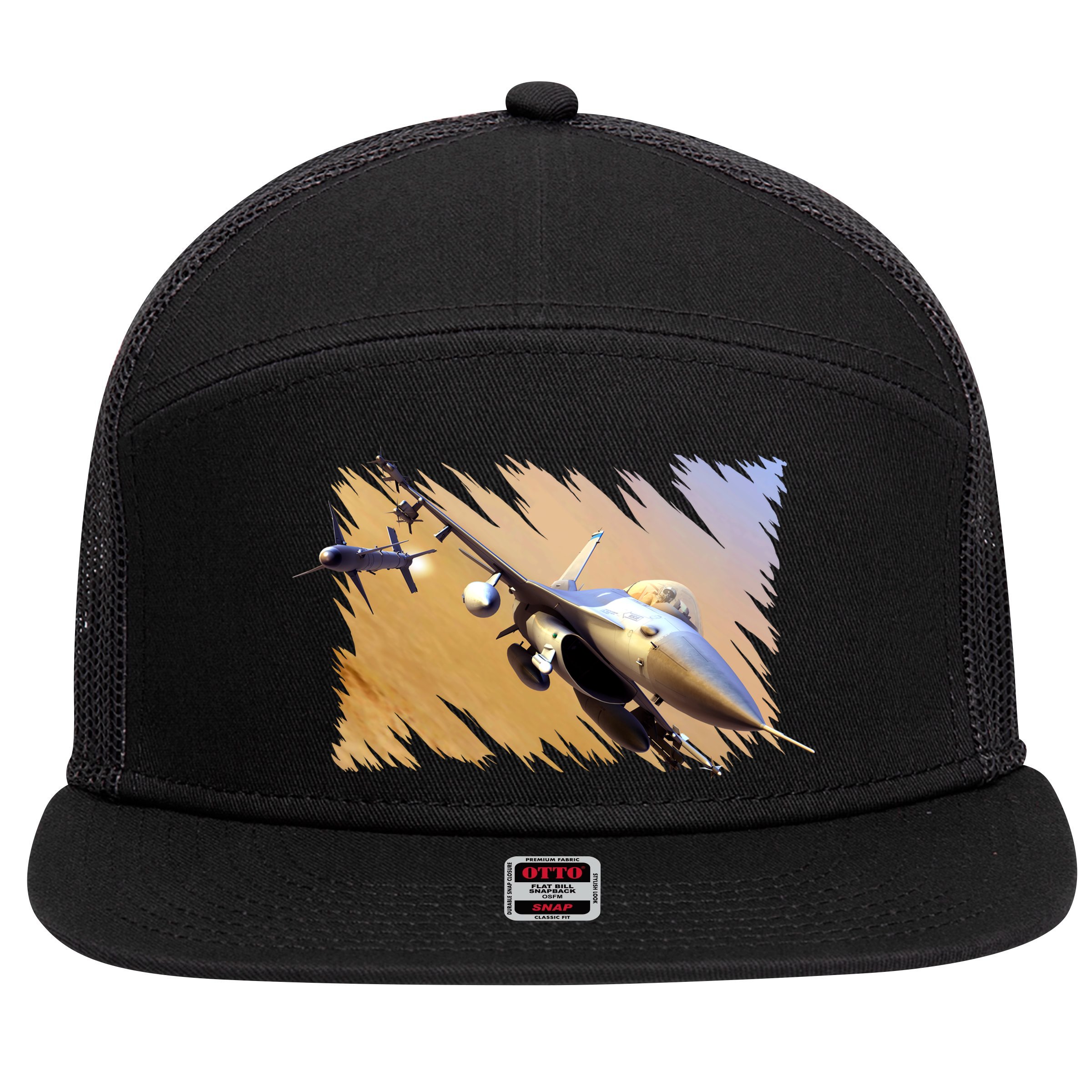 F-16 Fighter Jet 7 Panel Mesh Trucker Snapback Hat
