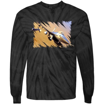 F-16 Fighter Jet Tie-Dye Long Sleeve Shirt