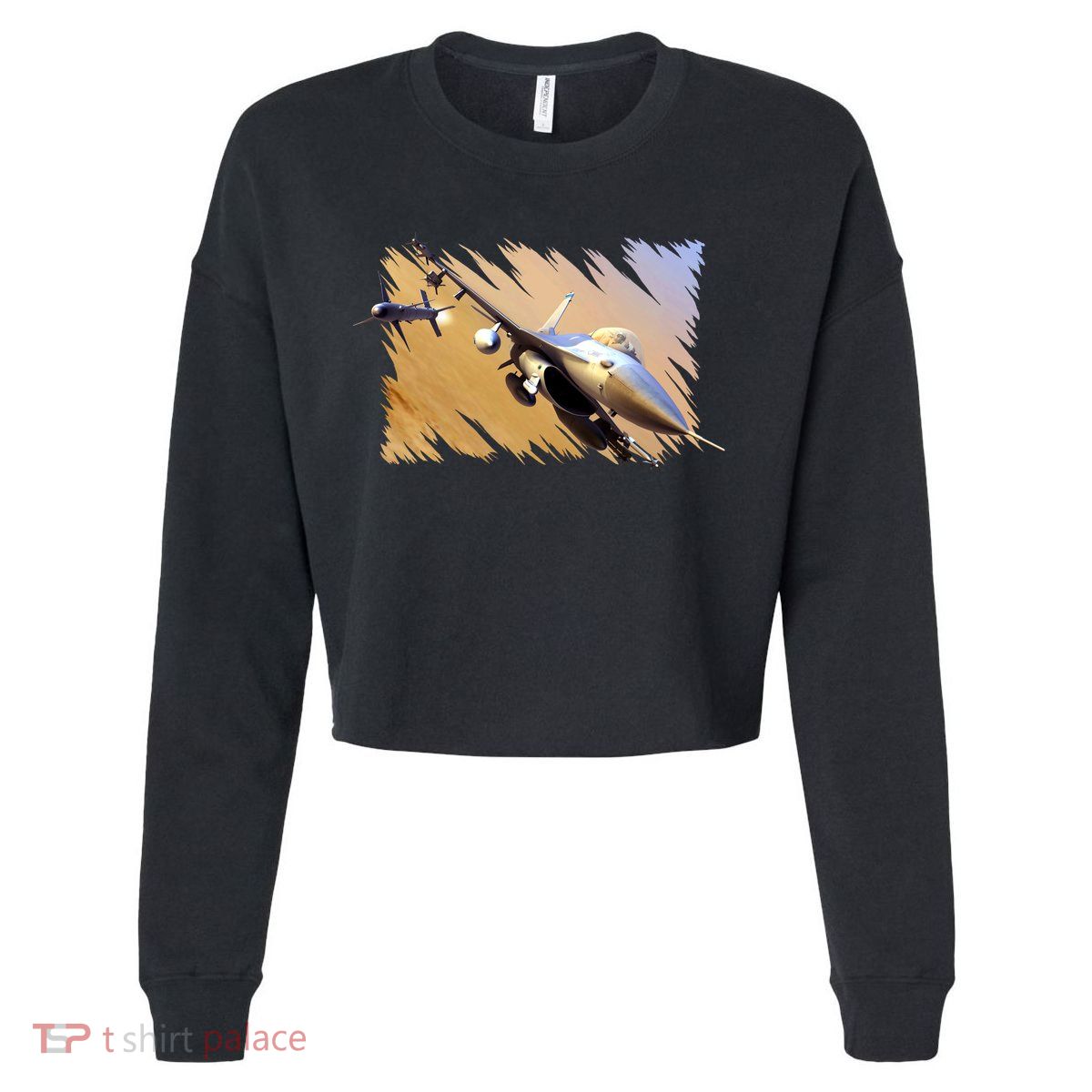 F-16 Fighter Jet Cropped Pullover Crew
