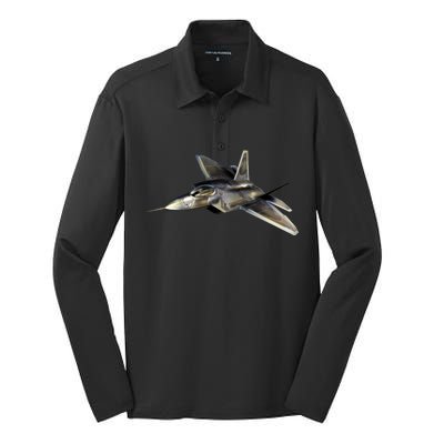 F-22 Raptor Fighter Jet Silk Touch Performance Long Sleeve Polo