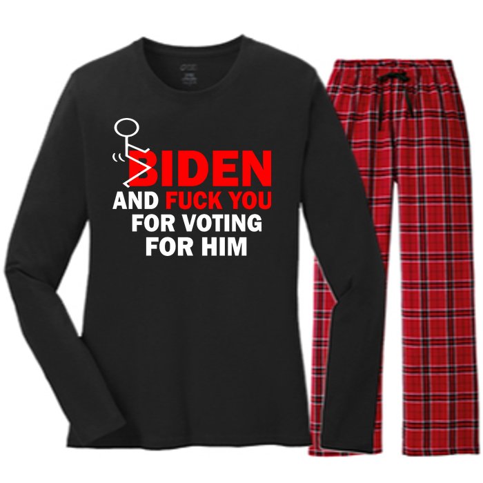 F Biden And Fu*k You For Voting For Him Women's Long Sleeve Flannel Pajama Set 