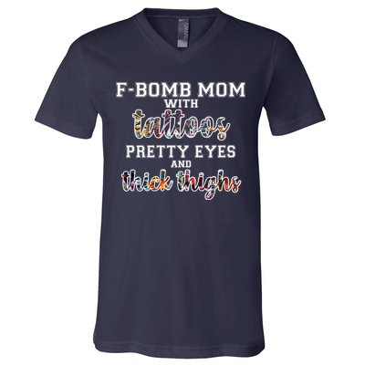 F-Bomb Mom With Tattoos and Thick Thighs V-Neck T-Shirt