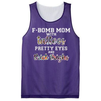 F-Bomb Mom With Tattoos and Thick Thighs Mesh Reversible Basketball Jersey Tank